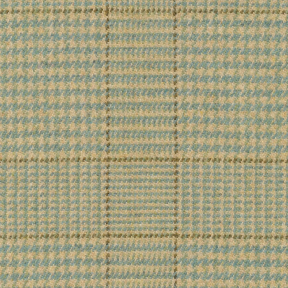 Muted sage and beige woven check with blue-green flecks and tactile texture