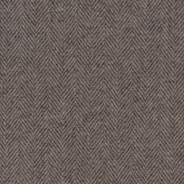 Close-up of taupe-grey woven herringbone textile with subtly flecked, tactile surface