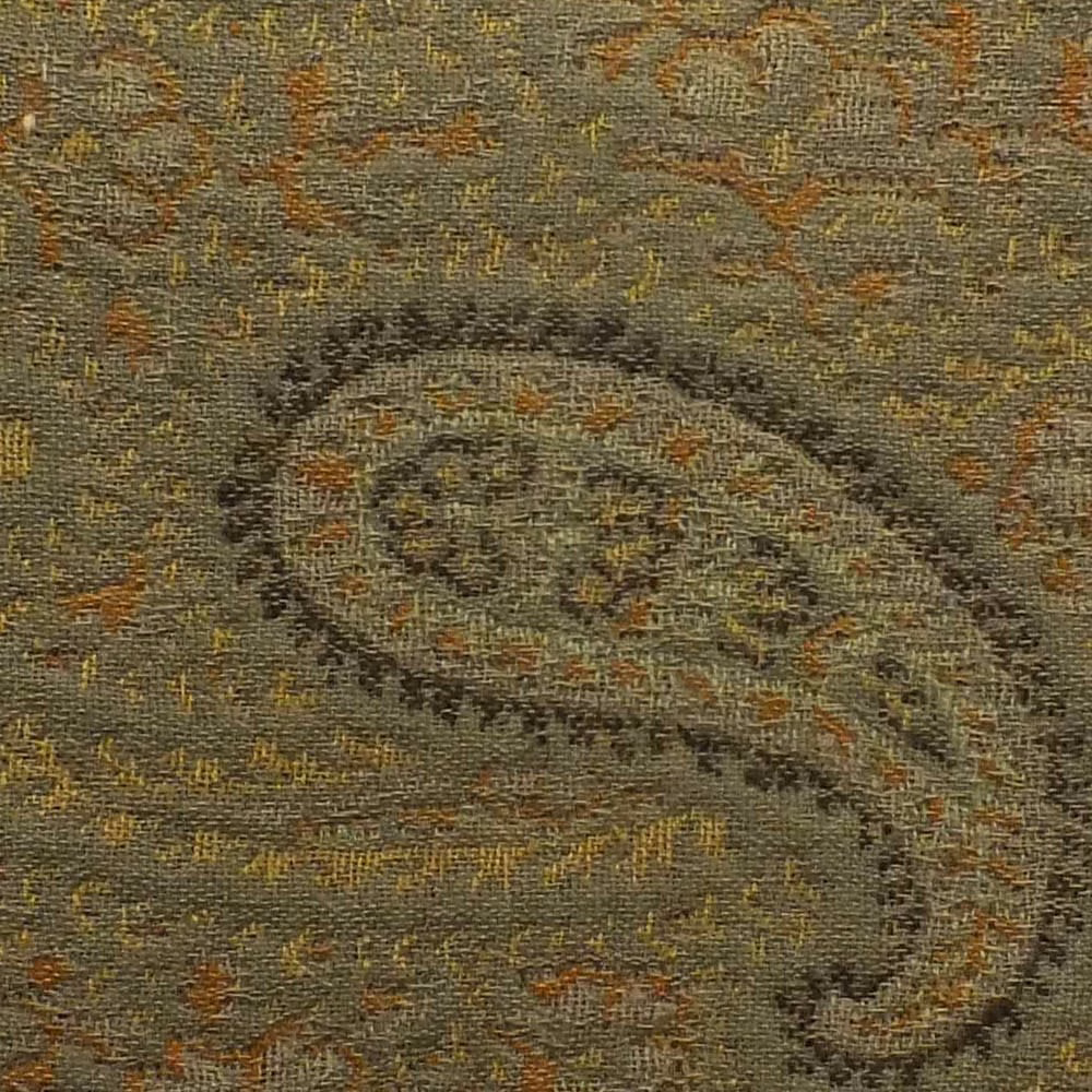 Muted olive woven paisley with rust and mustard flecks, close-up swatch