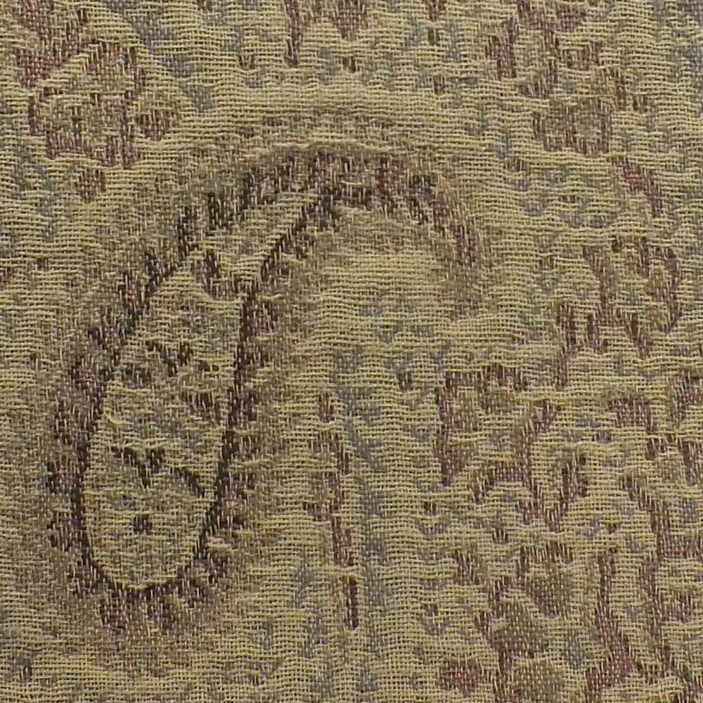 Moss olive paisley with plum accents in a close, textured woven fabric