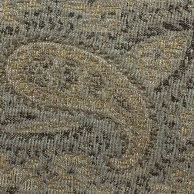 Muted opal taupe paisley with charcoal tracery and nubby woven texture