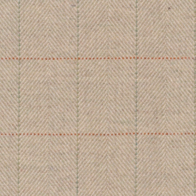 Warm beige herringbone weave with terracotta and sage windowpane lines