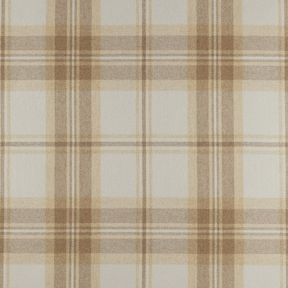 Warm barley-beige plaid with cream and taupe lines in a woven texture