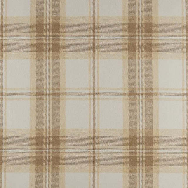Warm barley-beige plaid with cream and taupe lines in a woven texture