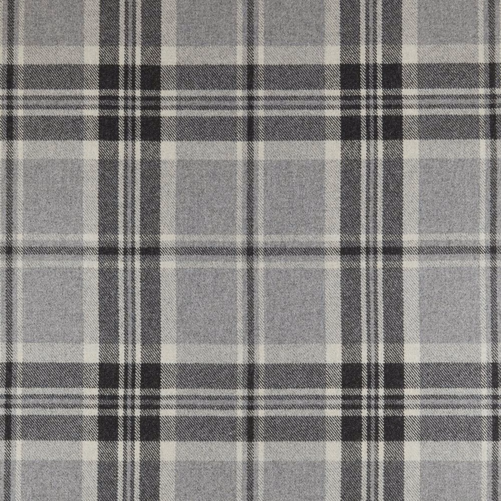 Charcoal and pale grey woven plaid with fine tartan-style intersecting lines
