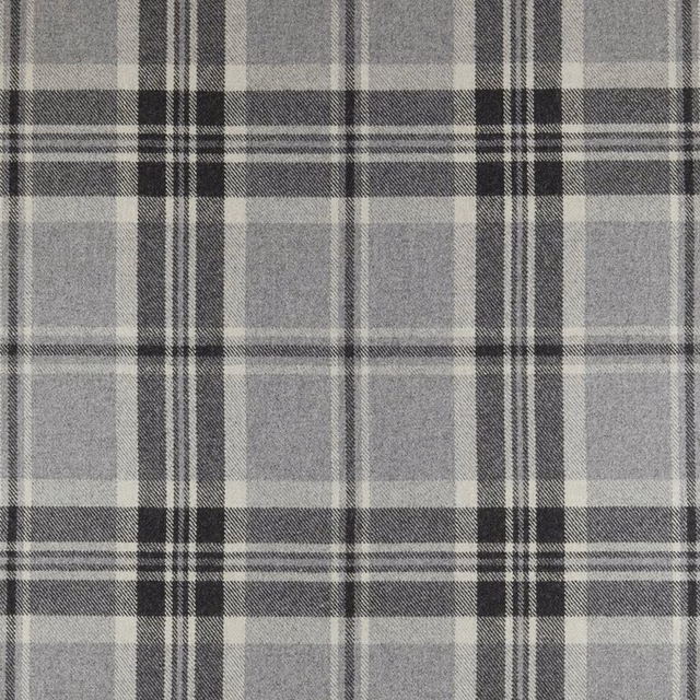 Charcoal and pale grey woven plaid with fine tartan-style intersecting lines