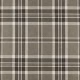Muted peat-grey plaid with cream and charcoal windowpane checks, showing a woven texture