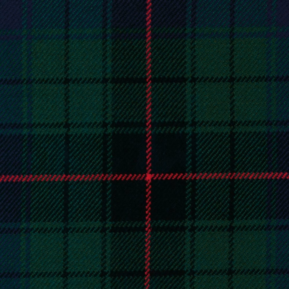 Deep forest-green tartan with black checks and vivid crimson woven pinstripes