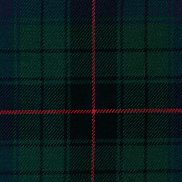 Deep forest-green tartan with black checks and vivid crimson woven pinstripes