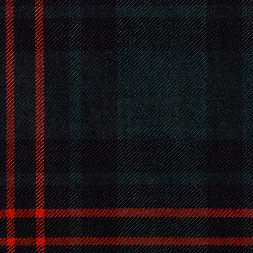 Dark black tartan with deep red bars and subtle green woven checks