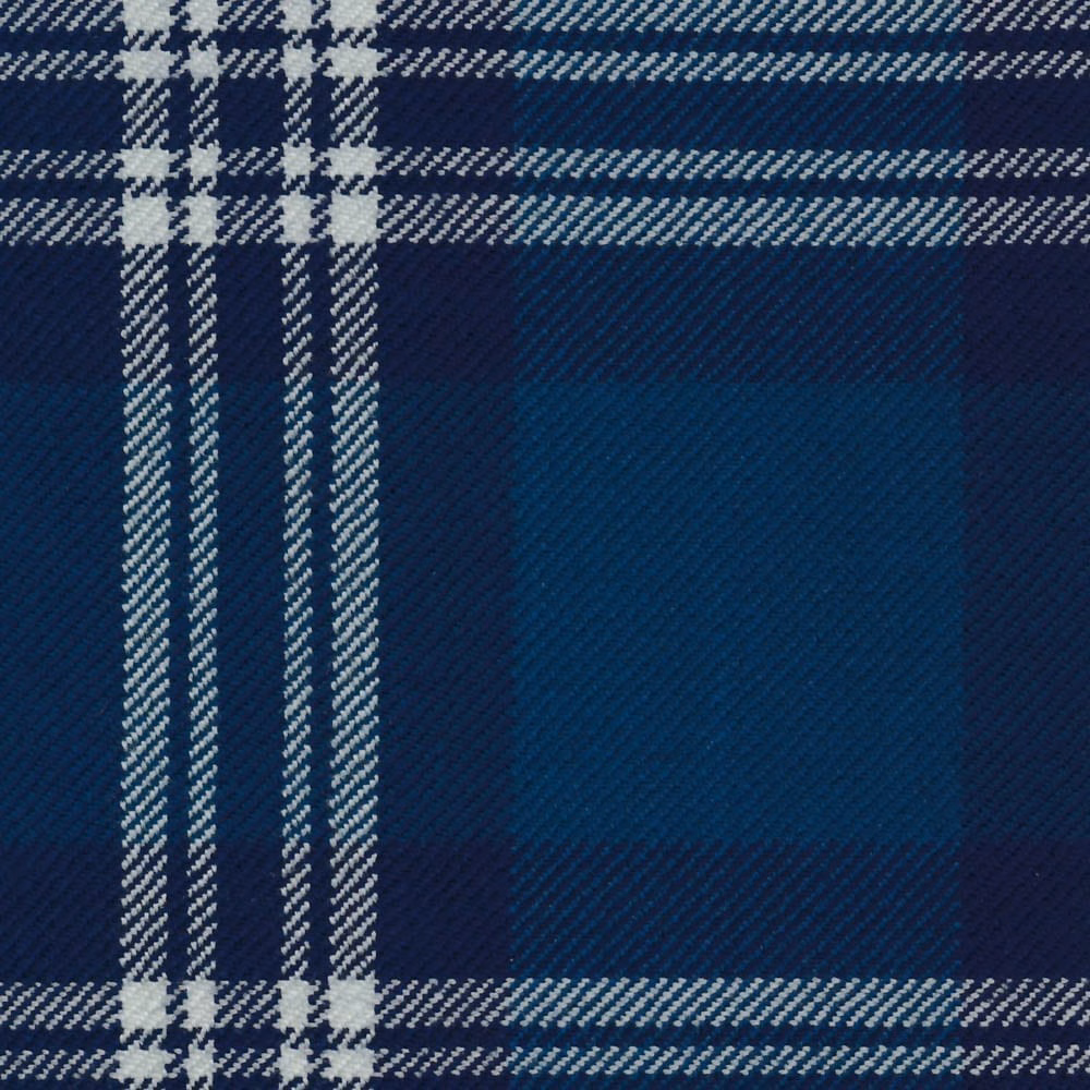 Ink navy and teal tartan with cream overchecks and a dense diagonal weave