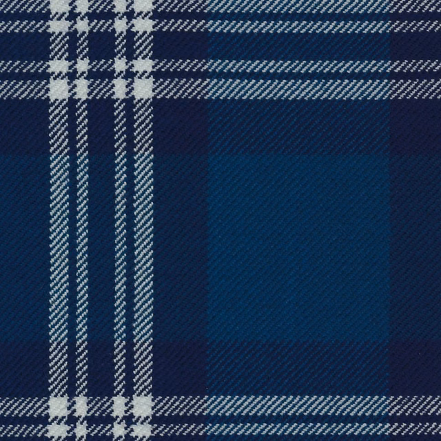 Ink navy and teal tartan with cream overchecks and a dense diagonal weave