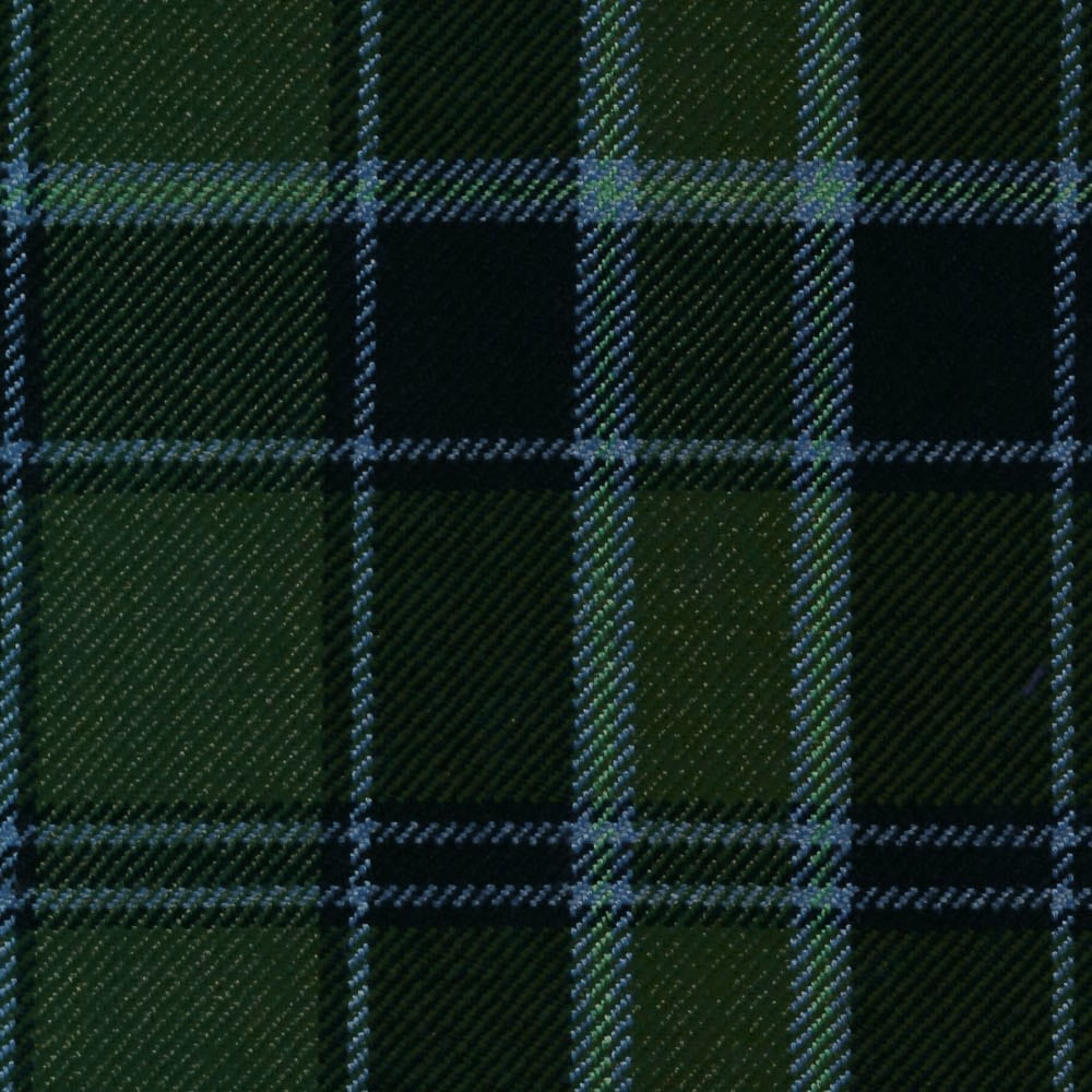 Dark forest-green tartan with black blocks and cool blue-grey overcheck lines
