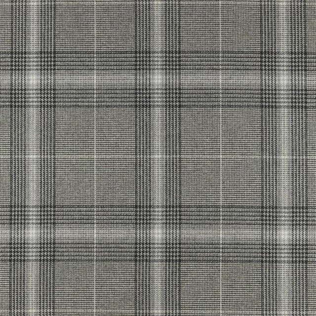 Cool charcoal-grey plaid with fine crosshatch weave and softly irregular texture