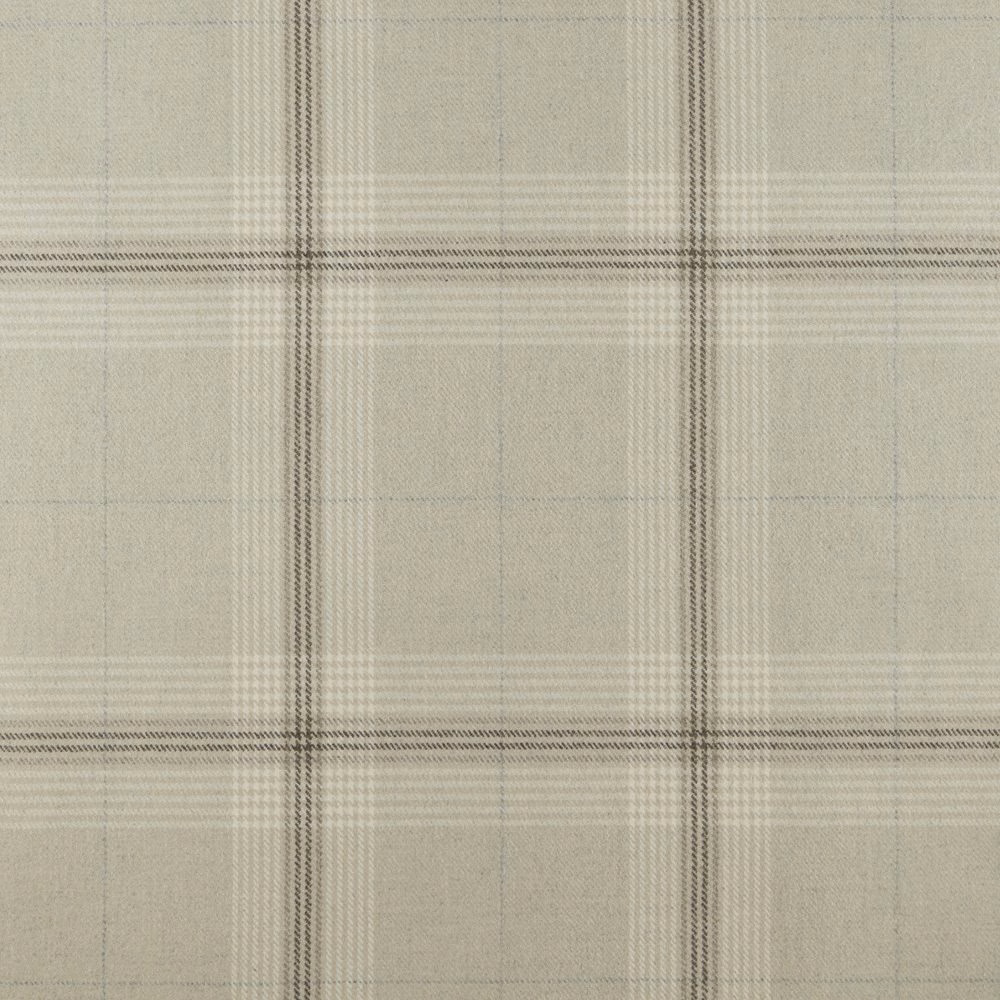 Pale greige woven plaid with charcoal-grey grid lines and fine horizontal texture