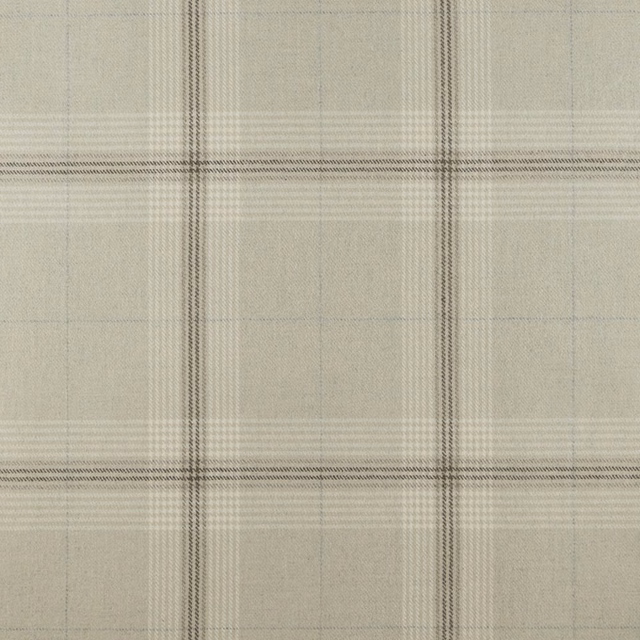 Pale greige woven plaid with charcoal-grey grid lines and fine horizontal texture