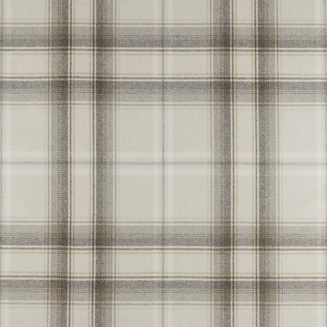 Pale grey and cream plaid fabric with charcoal lines and a softly woven surface