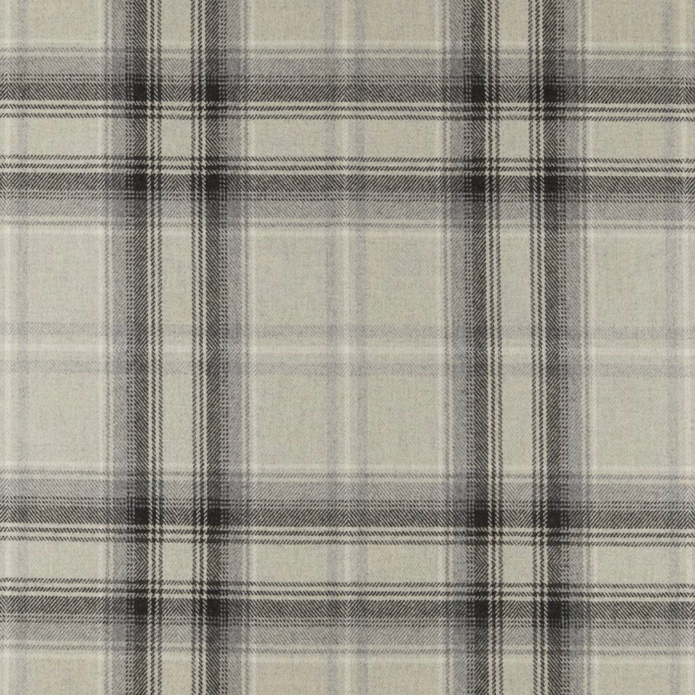 Muted grey-green plaid with cream blocks and fine charcoal woven lines
