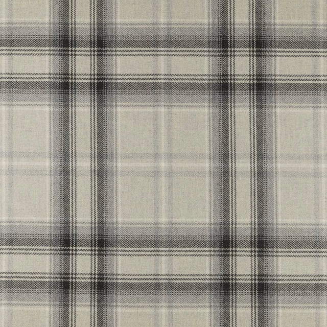 Muted grey-green plaid with cream blocks and fine charcoal woven lines