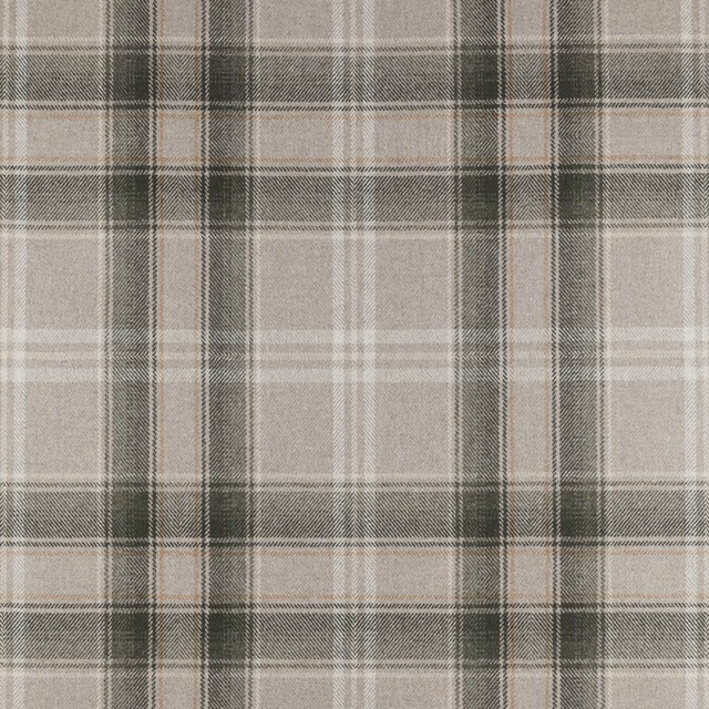 Muted taupe plaid with cream lines and deep olive-grey woven bands
