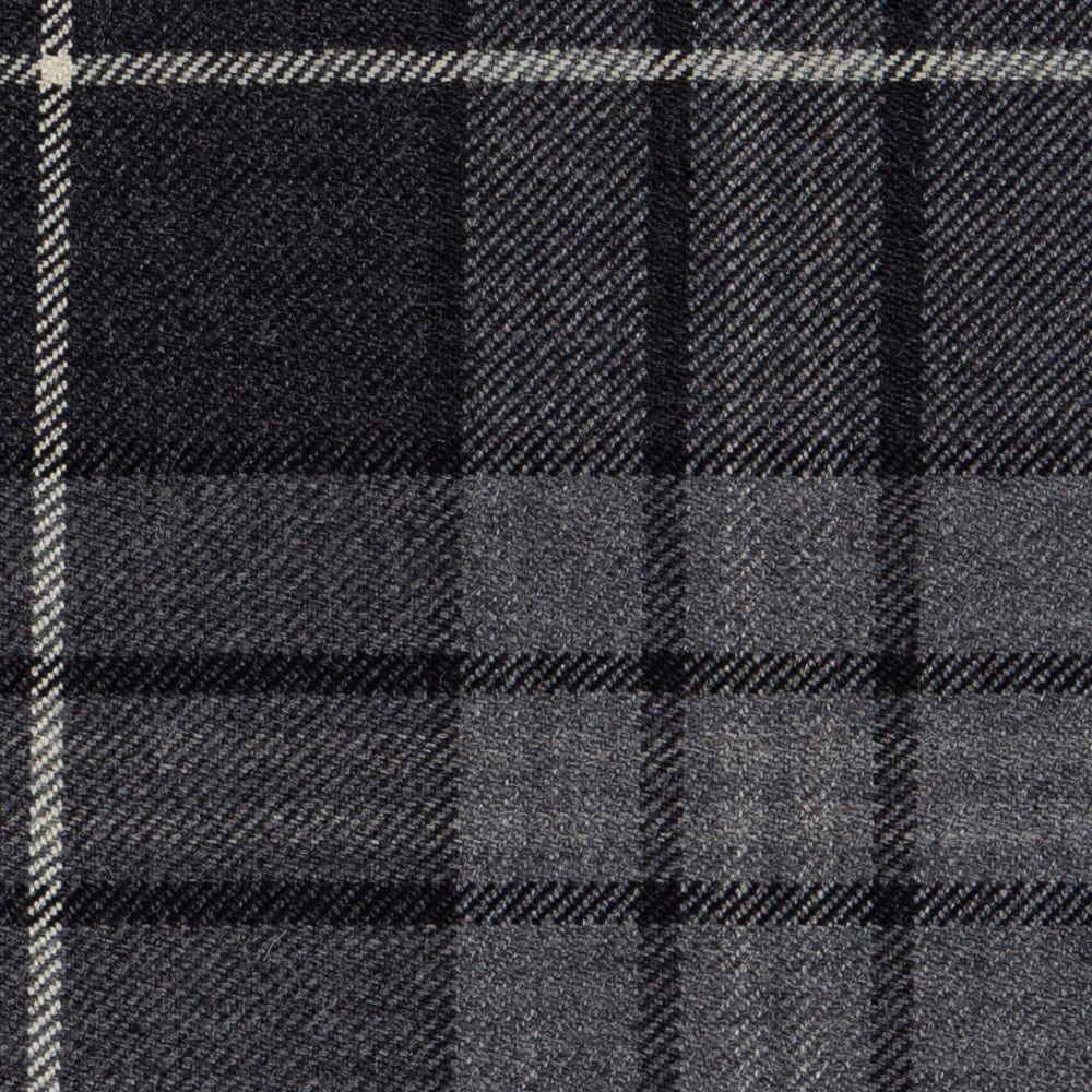 Charcoal and black large-check tartan with a textured diagonal weave
