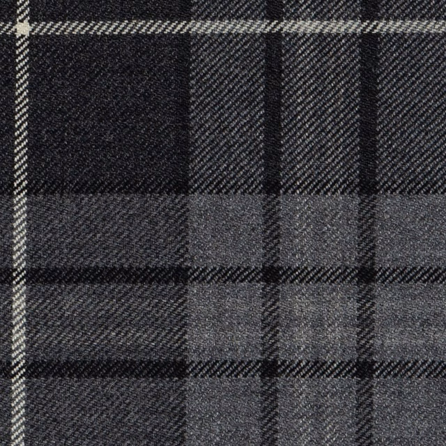 Charcoal and black large-check tartan with a textured diagonal weave