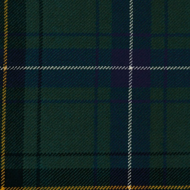 Deep forest green tartan with navy, plum, cream and ochre pinstripes