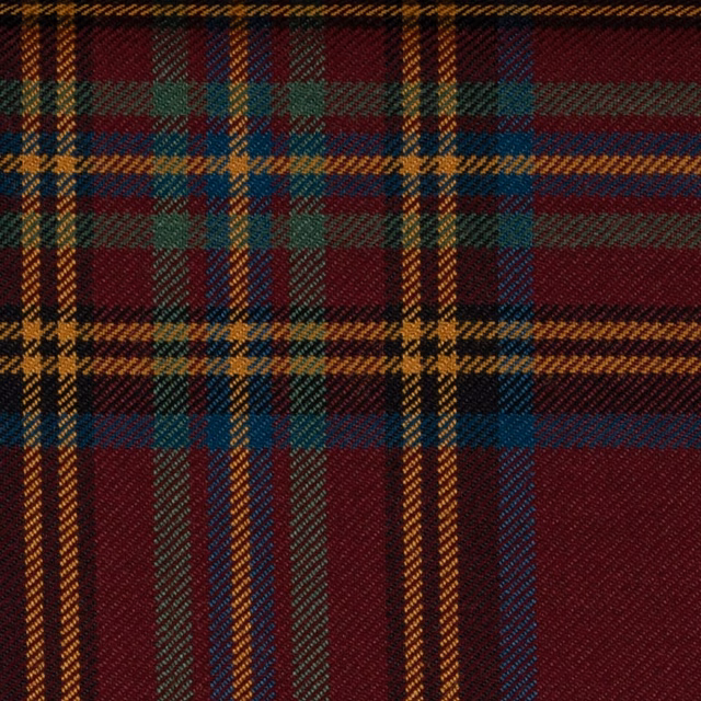 Deep burgundy tartan with mustard, teal, navy and olive woven checks