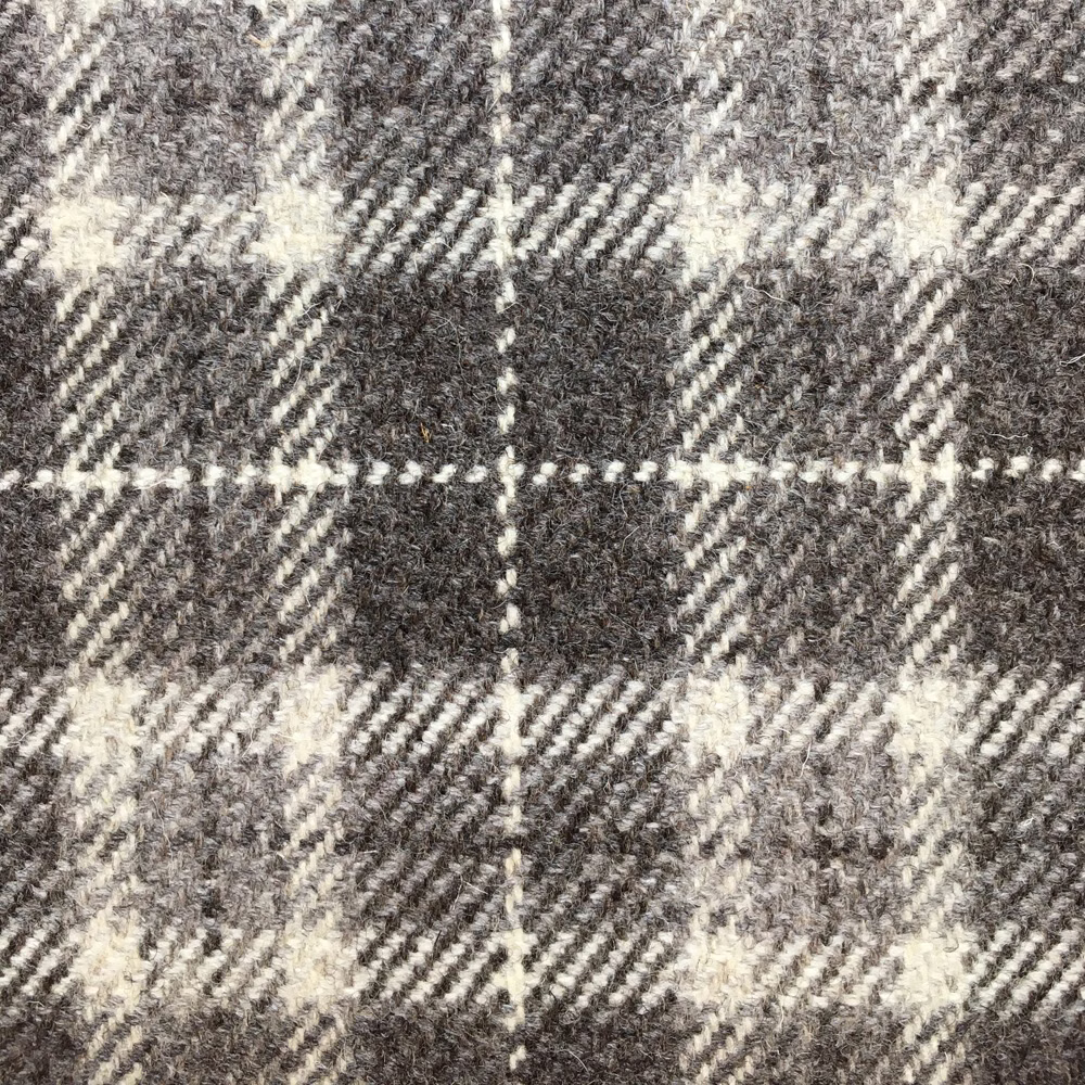 Charcoal and cream fuzzy windowpane check with diagonal woven texture