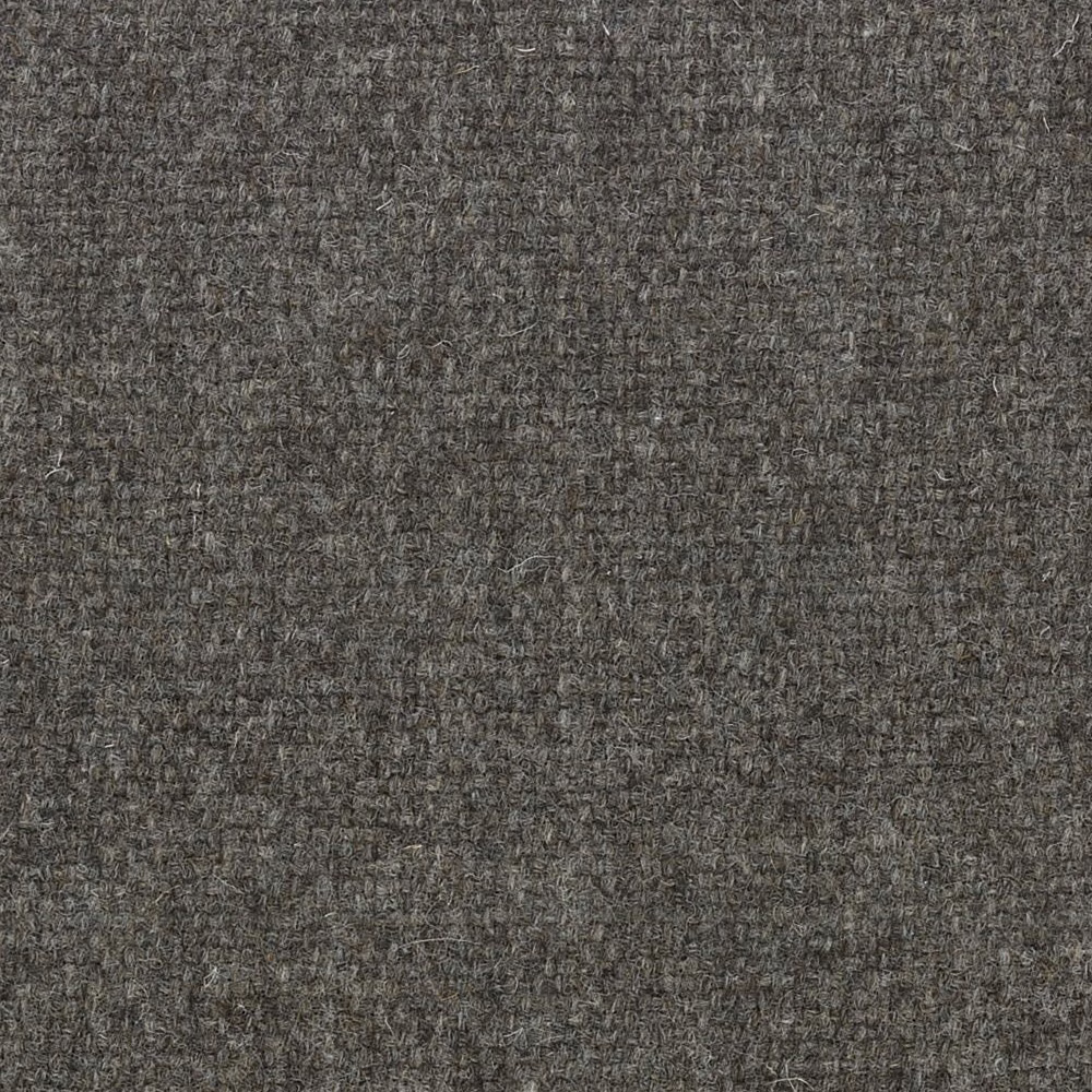Dense heathered brown-grey wool weave with subtle charcoal and taupe flecks