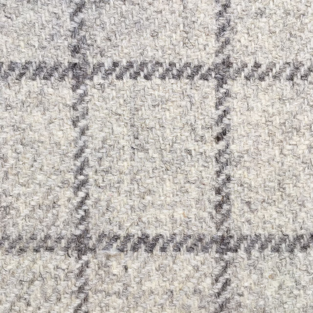 Pale grey nubby weave with ivory ground and charcoal windowpane checks