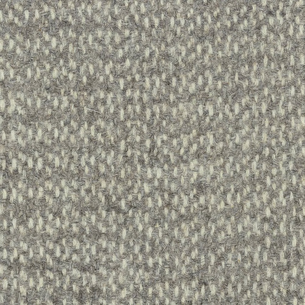 Mottled stone-grey woven wool with pale flecks and a dense nubby texture