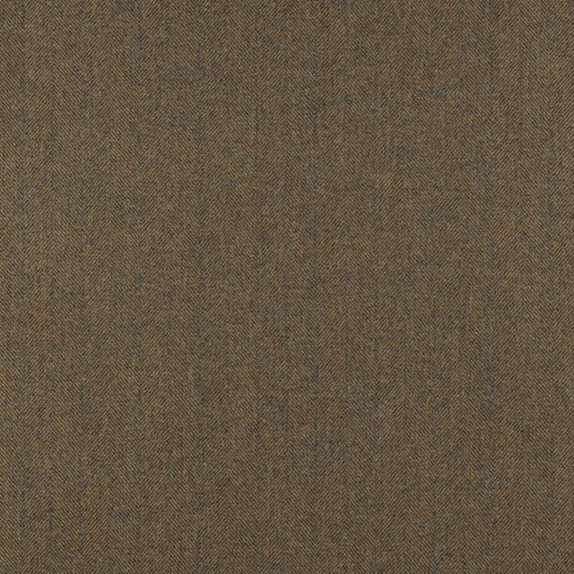 Close-up of brown-taupe Herringbone Lava fabric with rust flecks and fine chevron weave