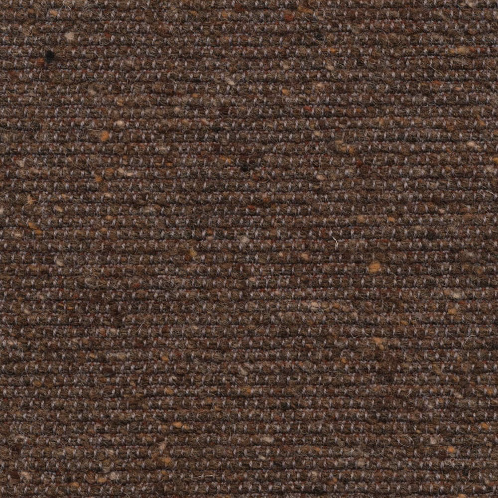 Close-up of deep conker brown woven fabric with russet flecks and horizontal ribbed texture