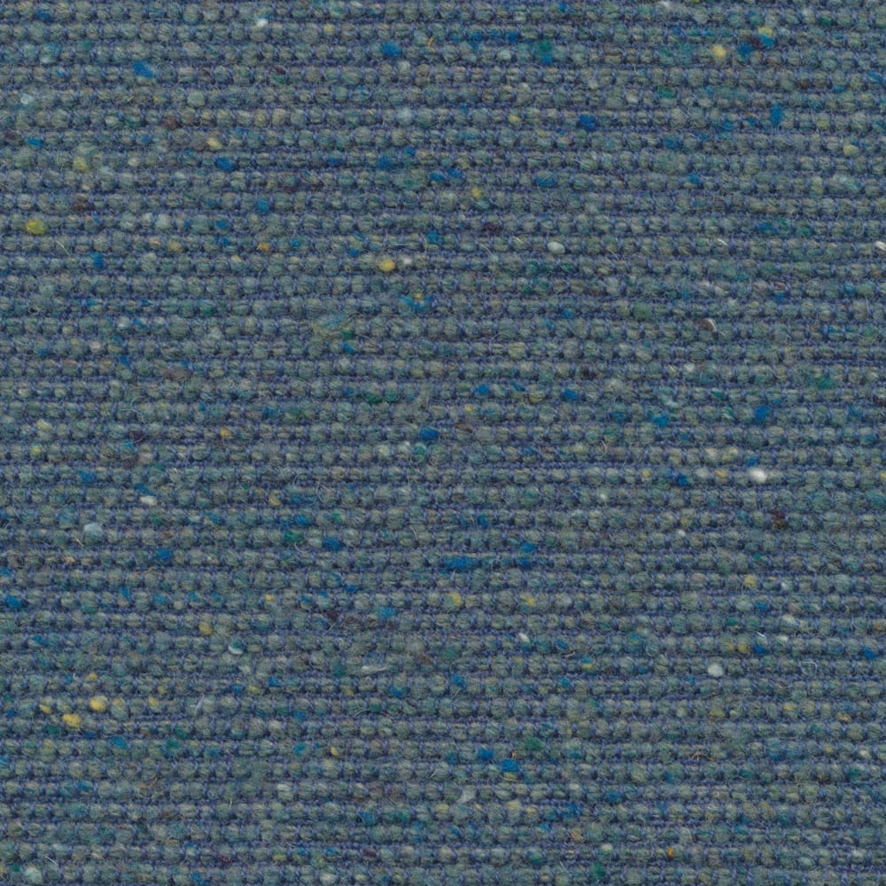 Chunky blue-teal woven fabric with mottled grey, green and yellow flecks