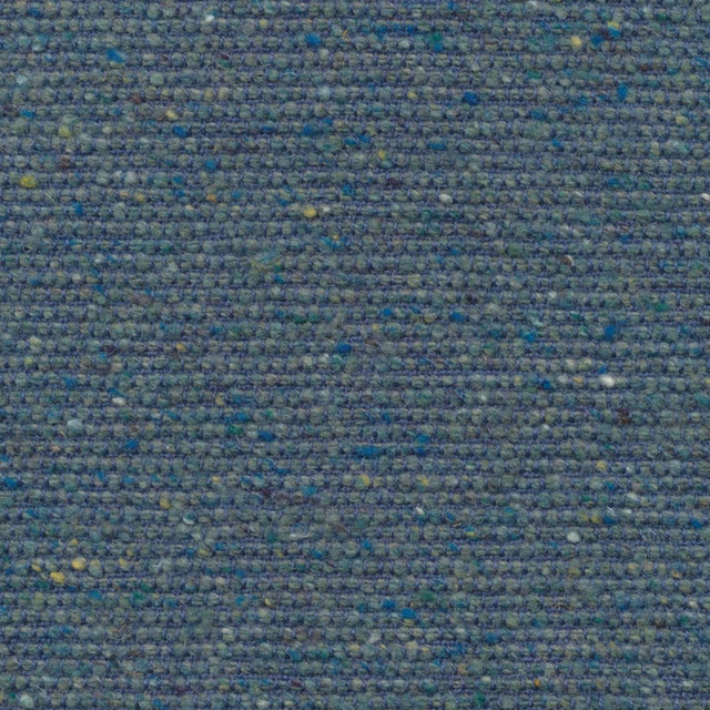 Chunky blue-teal woven fabric with mottled grey, green and yellow flecks