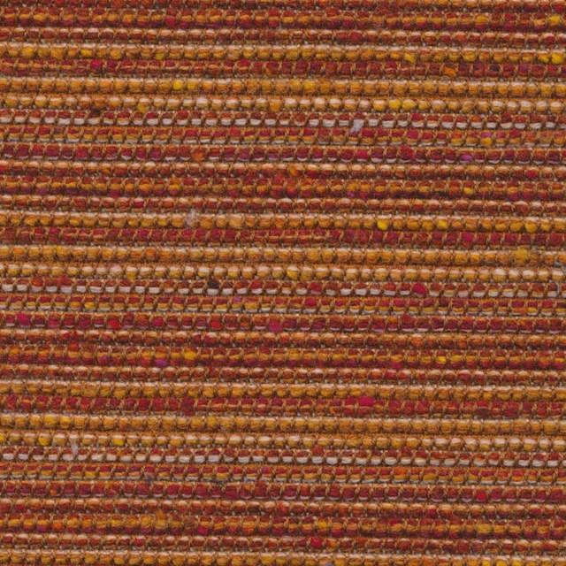 Close-up of ember rust upholstery weave with ochre, tan and burgundy horizontal rows