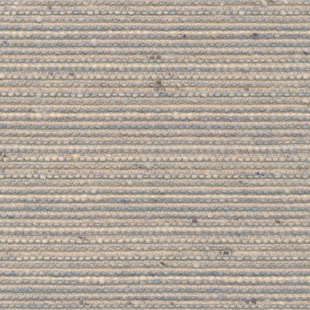 Close-up of pale blue-grey and beige fabric with raised horizontal looped weave