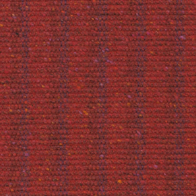 Close-up of deep garnet red woven stripe fabric with purple and ochre flecks