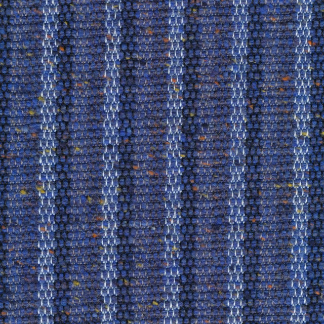 Chunky royal-blue weave with pale vertical stripes and rust-coloured flecks