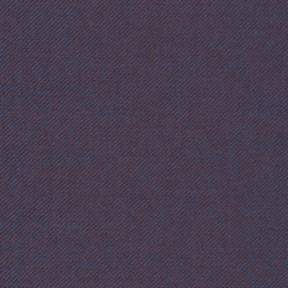 Close-up of dusky blue-grey twill with muted plum and charcoal threads