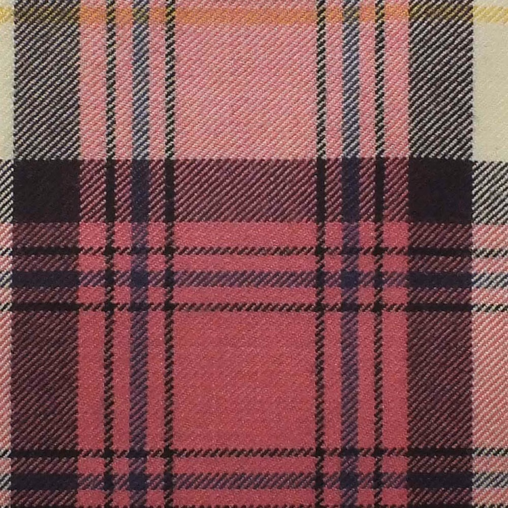 Deep rose pink and charcoal plaid fabric with a visible diagonal twill weave
