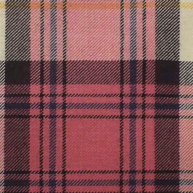 Deep rose pink and charcoal plaid fabric with a visible diagonal twill weave
