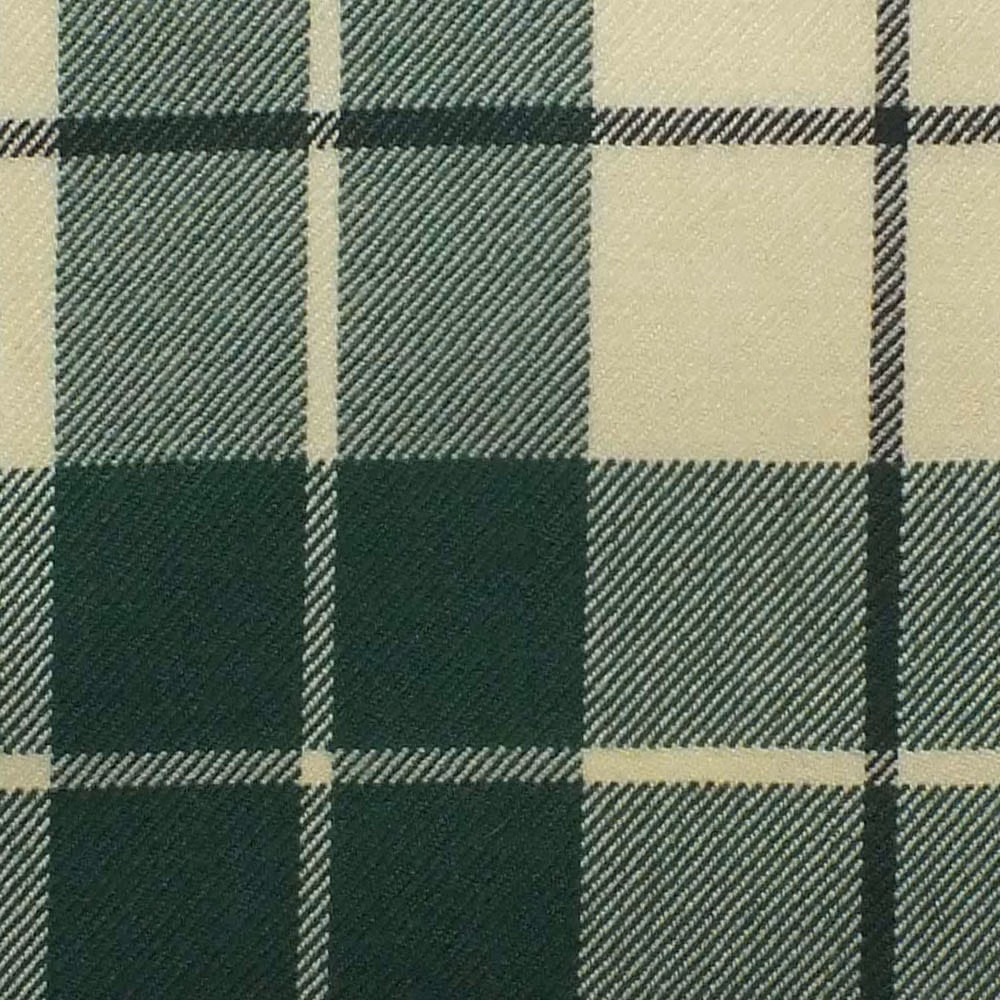Deep forest green and ivory check fabric with fine diagonal twill texture
