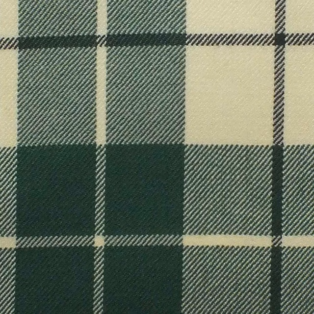 Deep forest green and ivory check fabric with fine diagonal twill texture