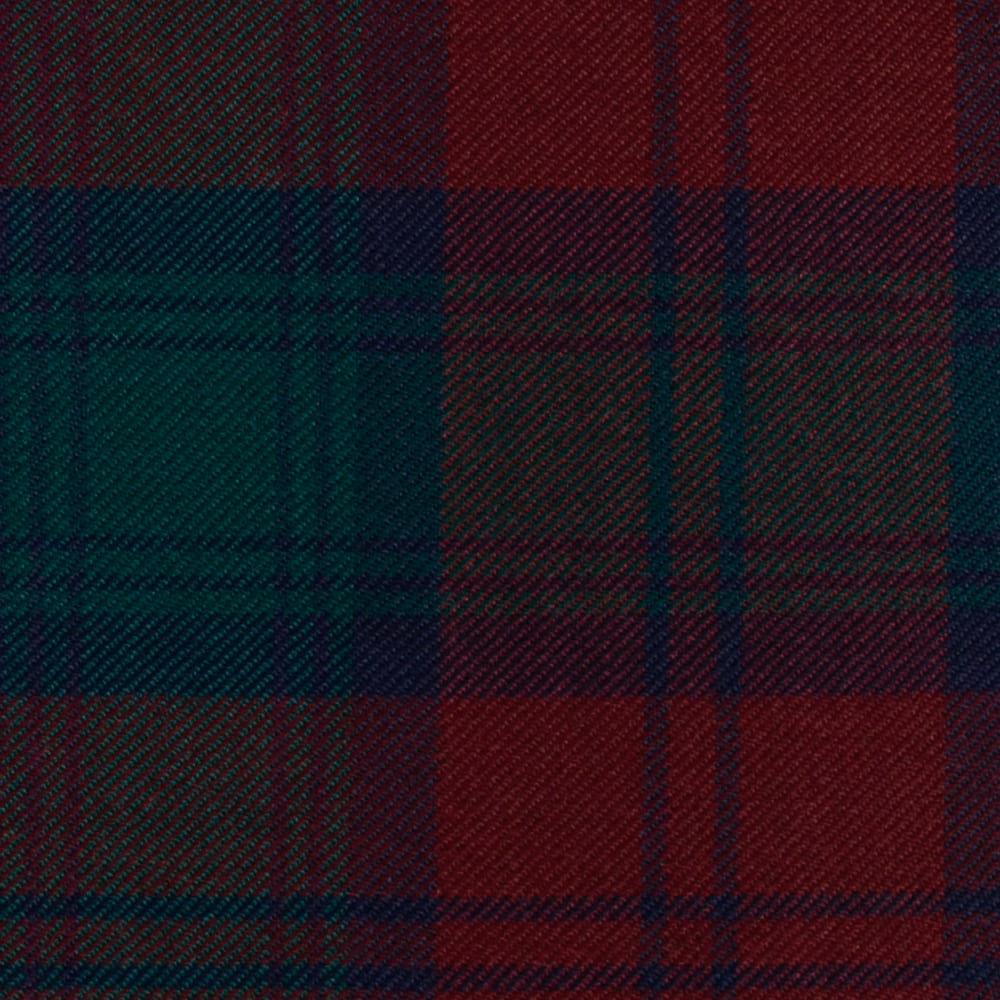 Dark burgundy tartan with forest green, teal and navy checks in diagonal twill