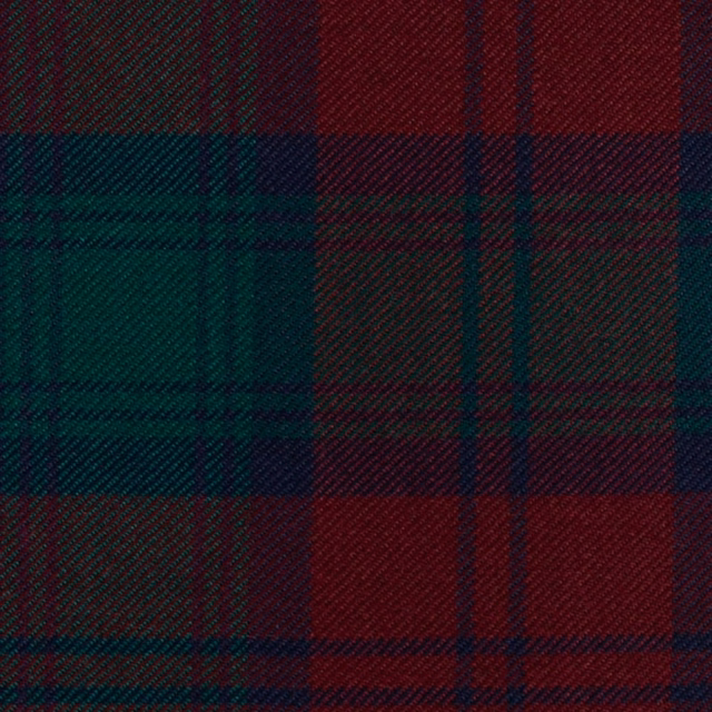 Dark burgundy tartan with forest green, teal and navy checks in diagonal twill