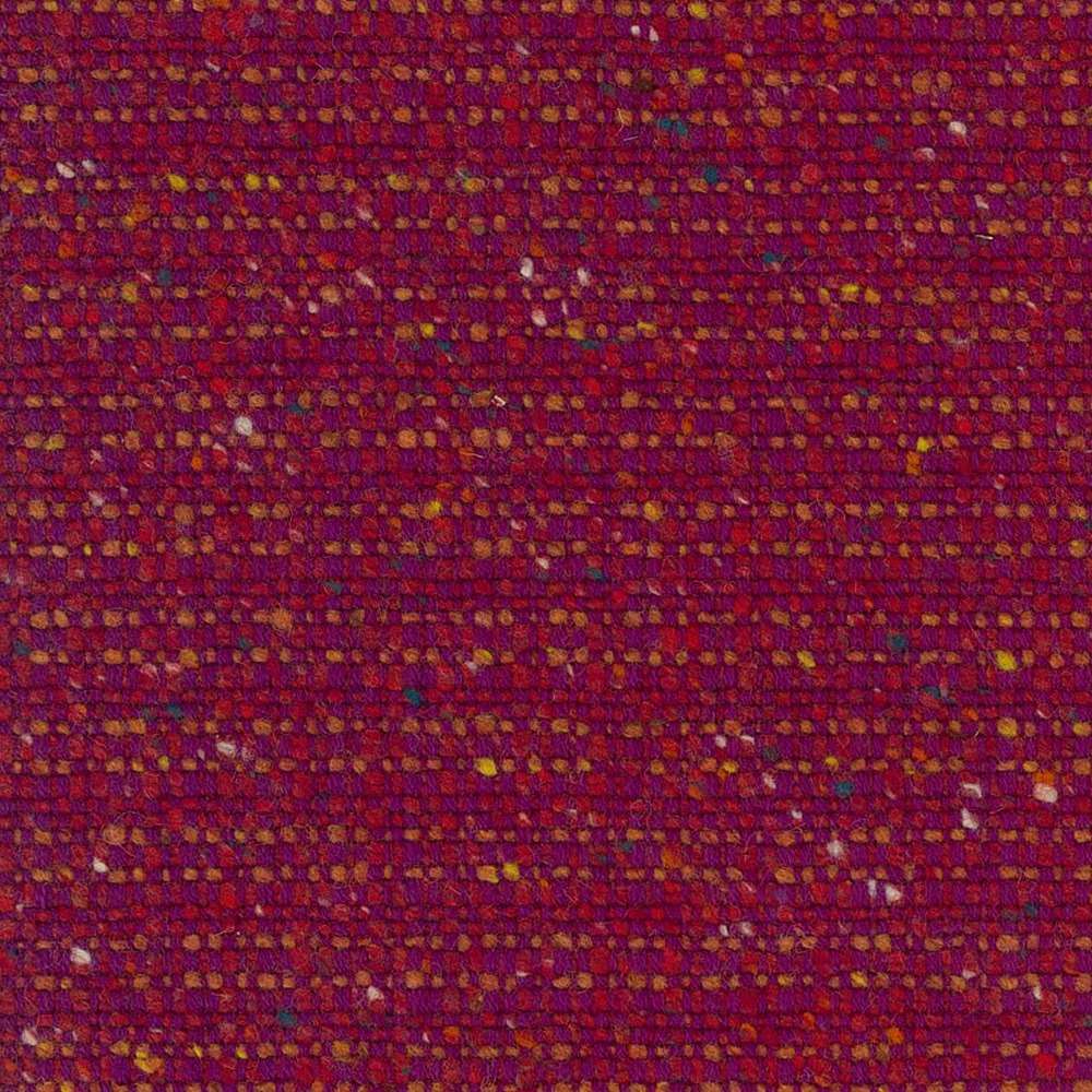 Dense berry-red woven fabric with ochre, rust and purple flecks