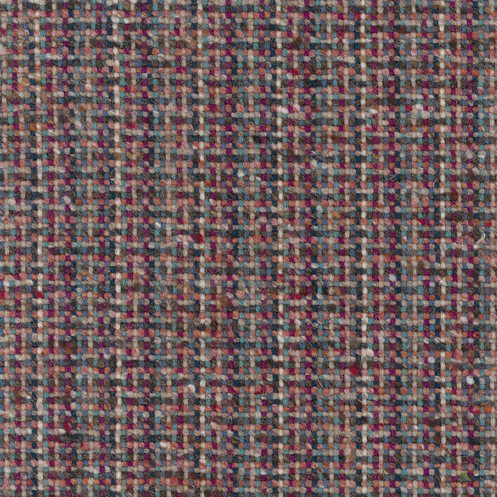 Taupe-grey woven fabric with berry, teal, cream and rust flecks