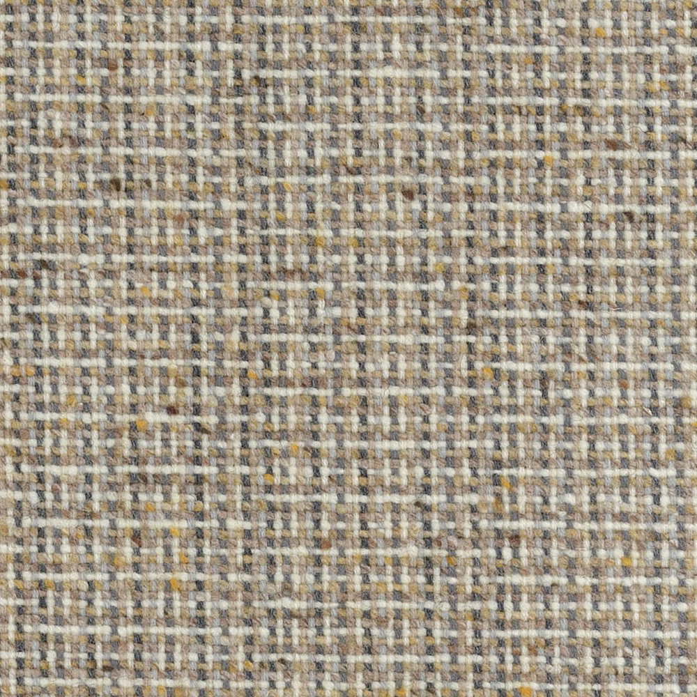 Close-up of warm taupe, grey, cream and brown nubby woven check fabric
